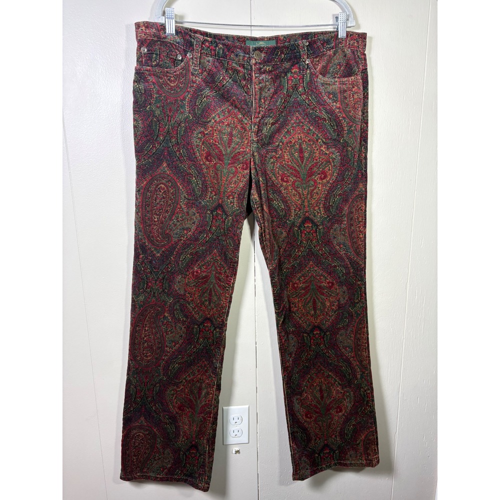 Lauren Ralph Lauren Paisley Corduroy Pants Size 16 Classic Straight Leg Boho